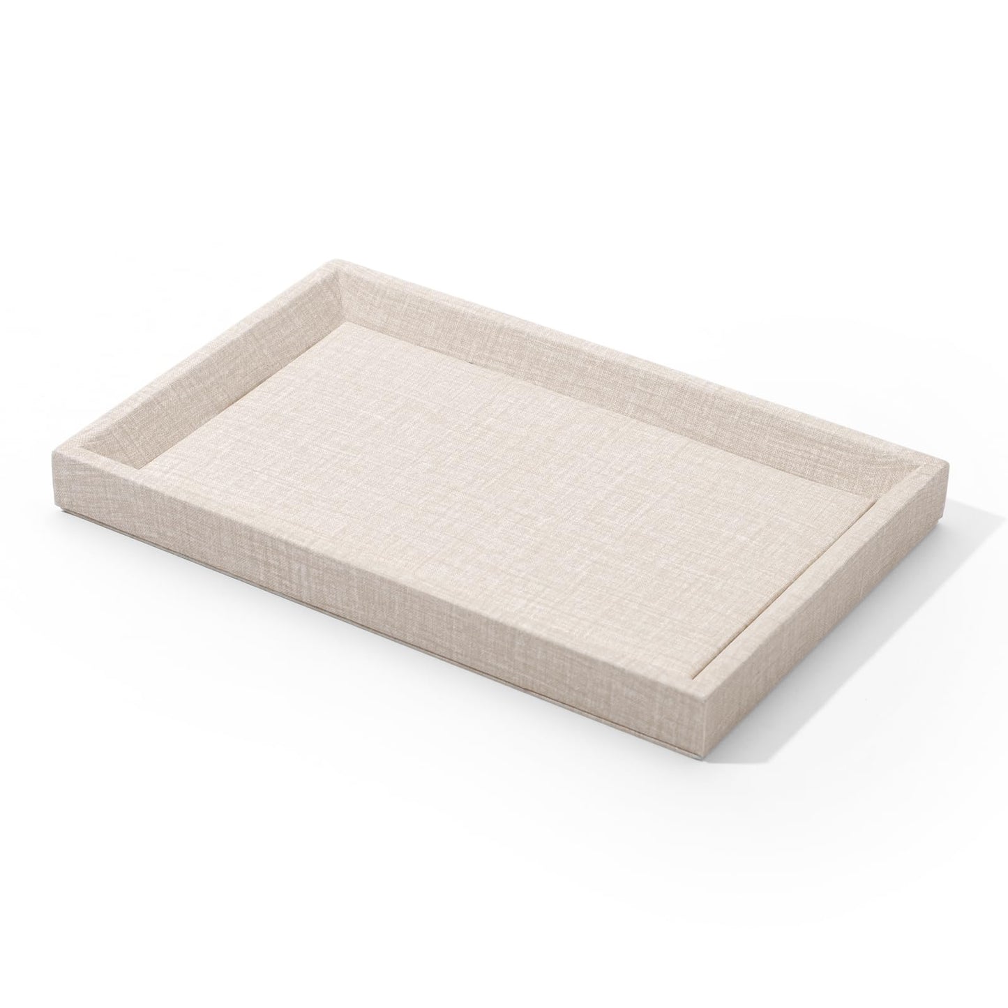 Papten PU Leather Jewelry Tray Stackable Jewelry Drawer Organizer Display Tray With Linen Texture For Necklace Bracelet Watch Pendant Display Showcase (White)