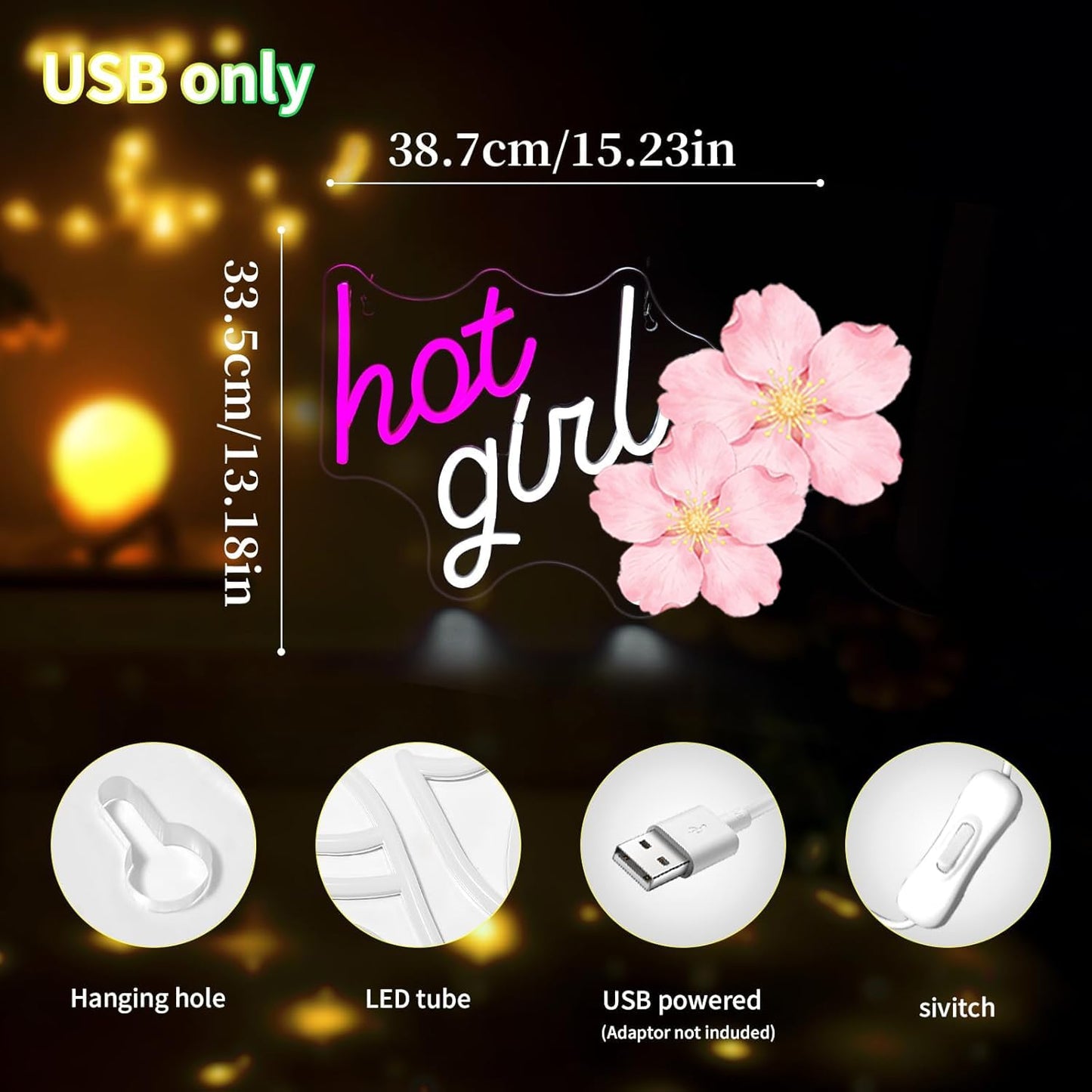 Qetibwk Neon Sign for Wall Decor Led Neon Signs Light Up Sign Room Decor Neon Lights Sign USB Powered (Hot girl)