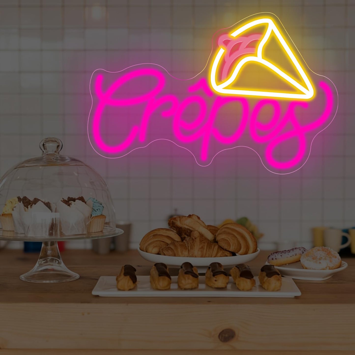 French Crepes Neon Sign, LED Neon Sign Wall Decor for Dessert Café Bakery Kitchen, Food Neon Signs for Wall Decor Gift for Crepe Lovers 16.7” × 10.8”