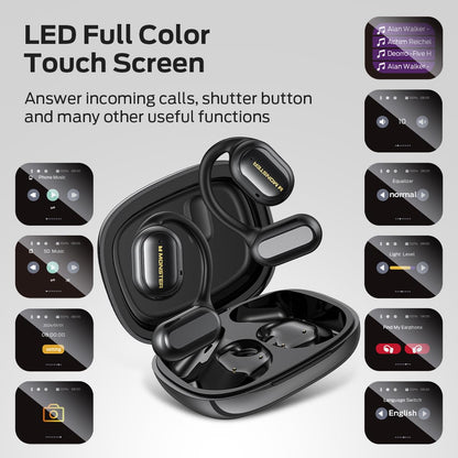 Monster Open Ear Headphones Touch Screen Earbud, Open Touch Pro 100 Wireless Earbuds Support TF Card, Bluetooth Earbuds with ENC Clear Talk, Multiple EQ Modes, Comfort Earhooks, IPX5, 30H Playback