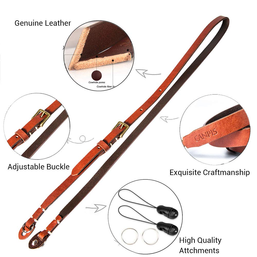 CANPIS CP006 Camera Shoulder Neck Strap Brown, Four Stage Buckled Adjustable Length compatible with Mirrorless Compact Cameras