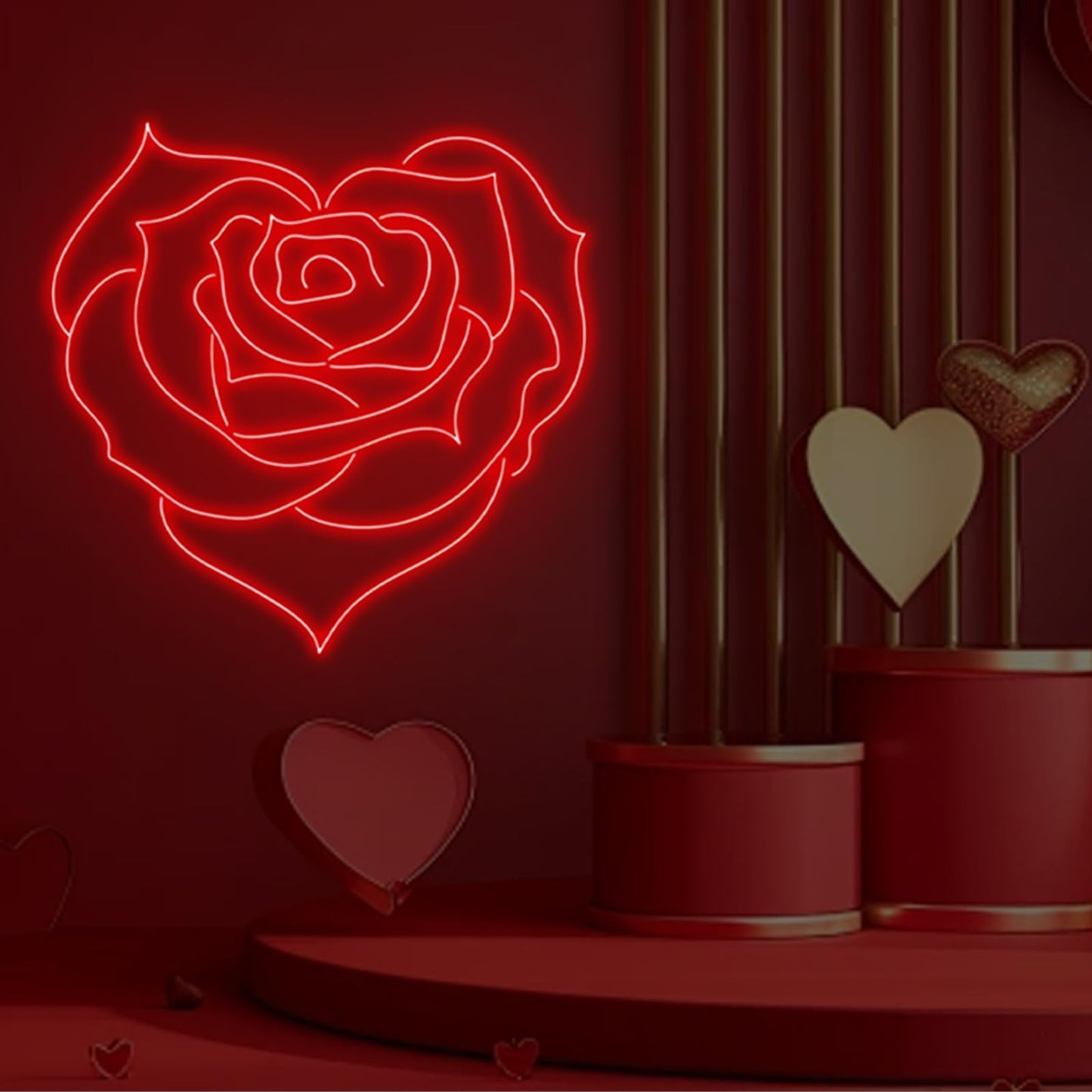 Heart Rose Neon Sign, Heart Rose Led Sign, Wedding Wall Decor, Valentine'S Day Decorations Gifts for Lover,Bedroom Bar Living Room Party, Wedding Anniversaries Party, Marriage Proposal