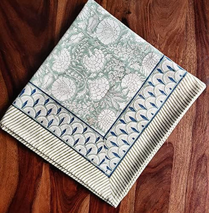 ATOSII Jade 100% Cotton Boho Rectangle Summer Tablecloth, Block Print Floral Table Cloth Linen for Dining, Parties, Weddings, Outdoors Table Decor I 60 X 90 Inches I 6 Seater I