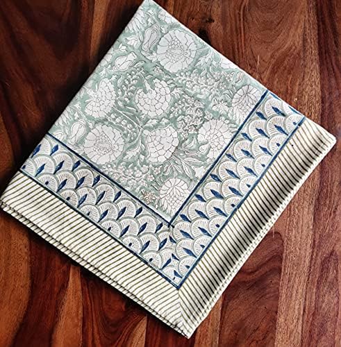 ATOSII Jade 100% Cotton Rectangle Summer Tablecloth, Block Print Floral Table Cloth Linen for Dining, Parties, Weddings, Outdoors I Grand Millennial Decor 60 X 108 Inches I 8 Seater I Memorial Day