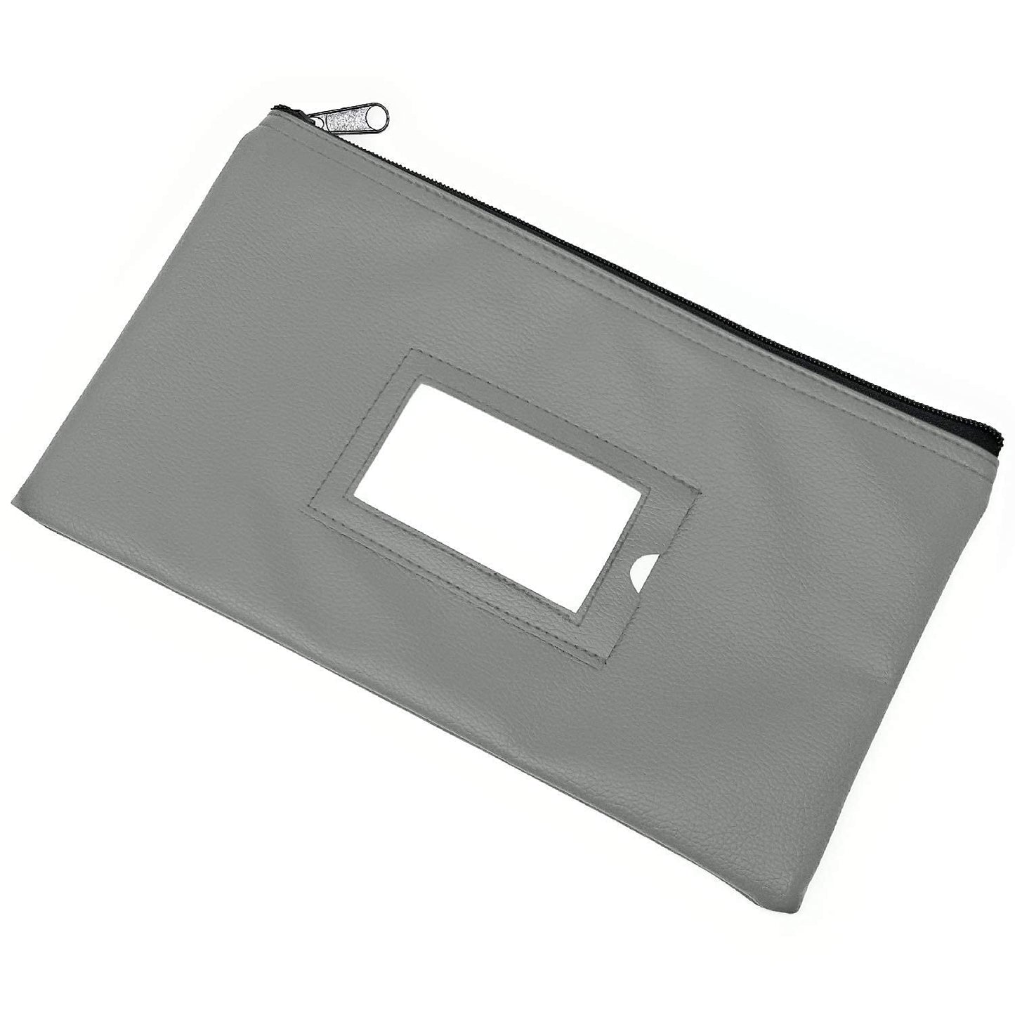 Money Bank Deposit Bag with Zipper | 11x6 inch | Grey | Durable Leatherette Money Cash Coin Check Wallet Pouch for Men & Women with Framed ID Window and Blank Card | by GIDABRAND (7)
