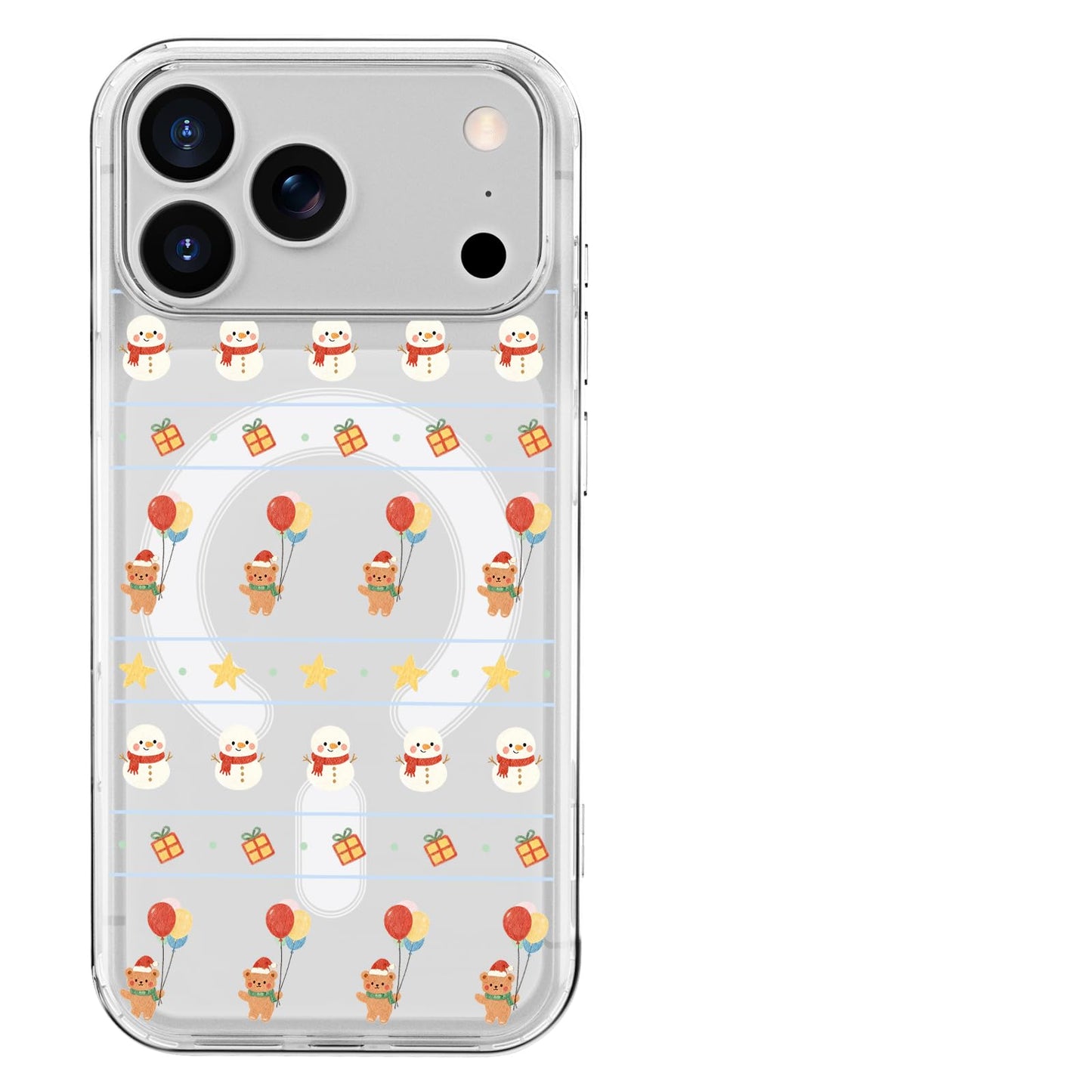 MAYCARI Christmas Phone Case for iPhone 17 Pro Max Compatible with Magnet Balloon Bear Snowman Clear Magnetic Phone Cover for Girls Women TPU Hard Back Shockproof Protective Case for Apple 17PM 6.9"