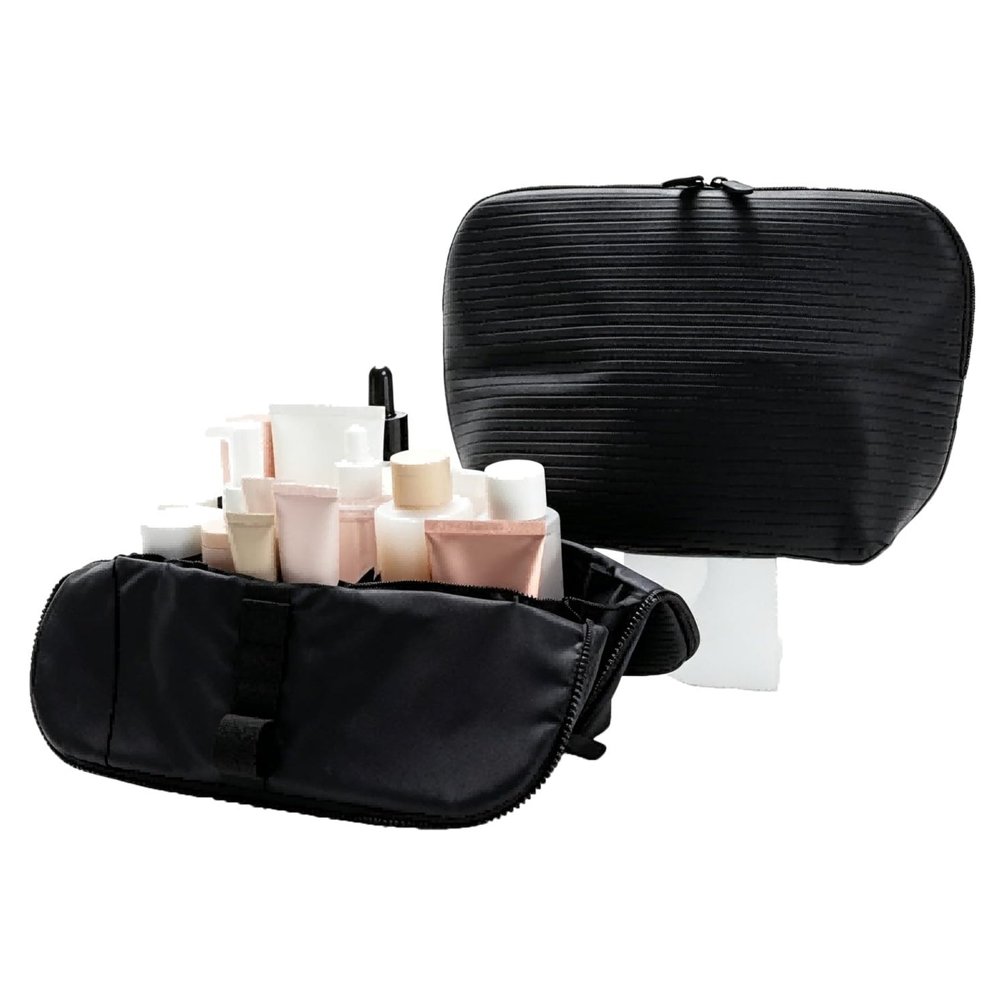 BXGJOSGH Parallel Travel Makeup Bag Women Large Capacity Makeup Organizer with Compartments, Fold-down Waterproof Toiletry Bag