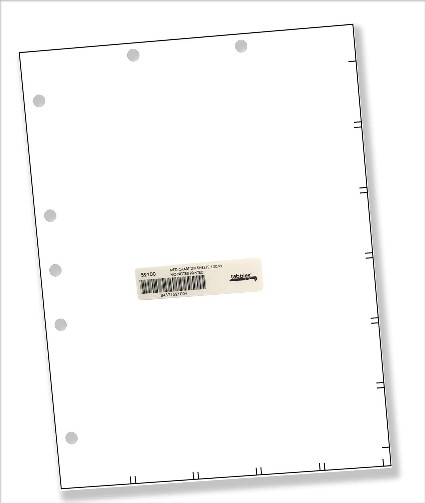 Tabbies Medical Healthcare Patient Chart Divider Sheets, 8-1/2"W x 11"H, White 110lb, 7-Hole Punched, 100 Sheets/Pack (52100)