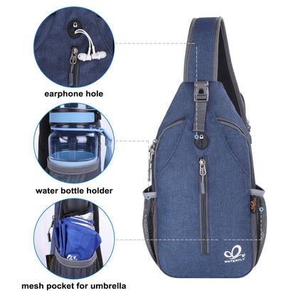 WATERFLY Crossbody Sling Backpack Sling Bag Travel Hiking Chest Bag Daypack