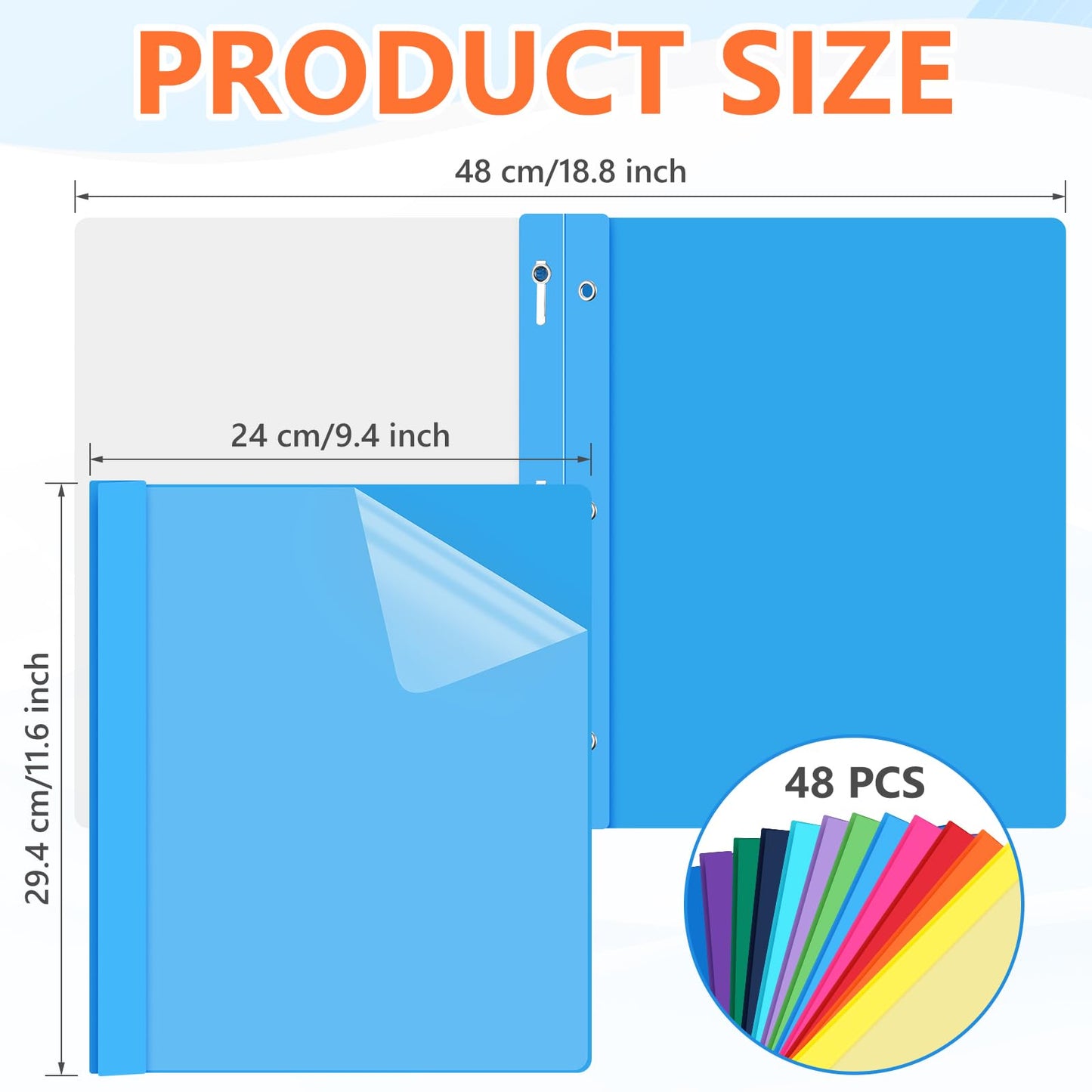 Feifeiya 48 Pack Plastic Report Covers with 3 Prongs Presentation Folders Bulk, 100 Sheet Capacity, Clear Front Report Covers for Presentation Document Paper School Office Supplies (Colorful)