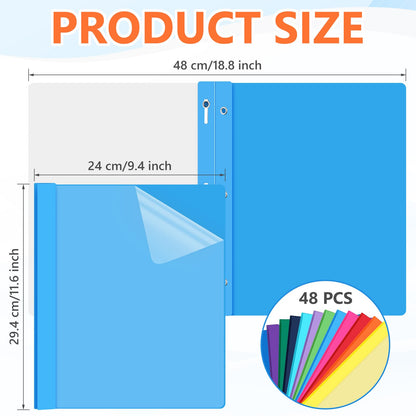 Feifeiya 48 Pack Plastic Report Covers with 3 Prongs Presentation Folders Bulk, 100 Sheet Capacity, Clear Front Report Covers for Presentation Document Paper School Office Supplies (Colorful)