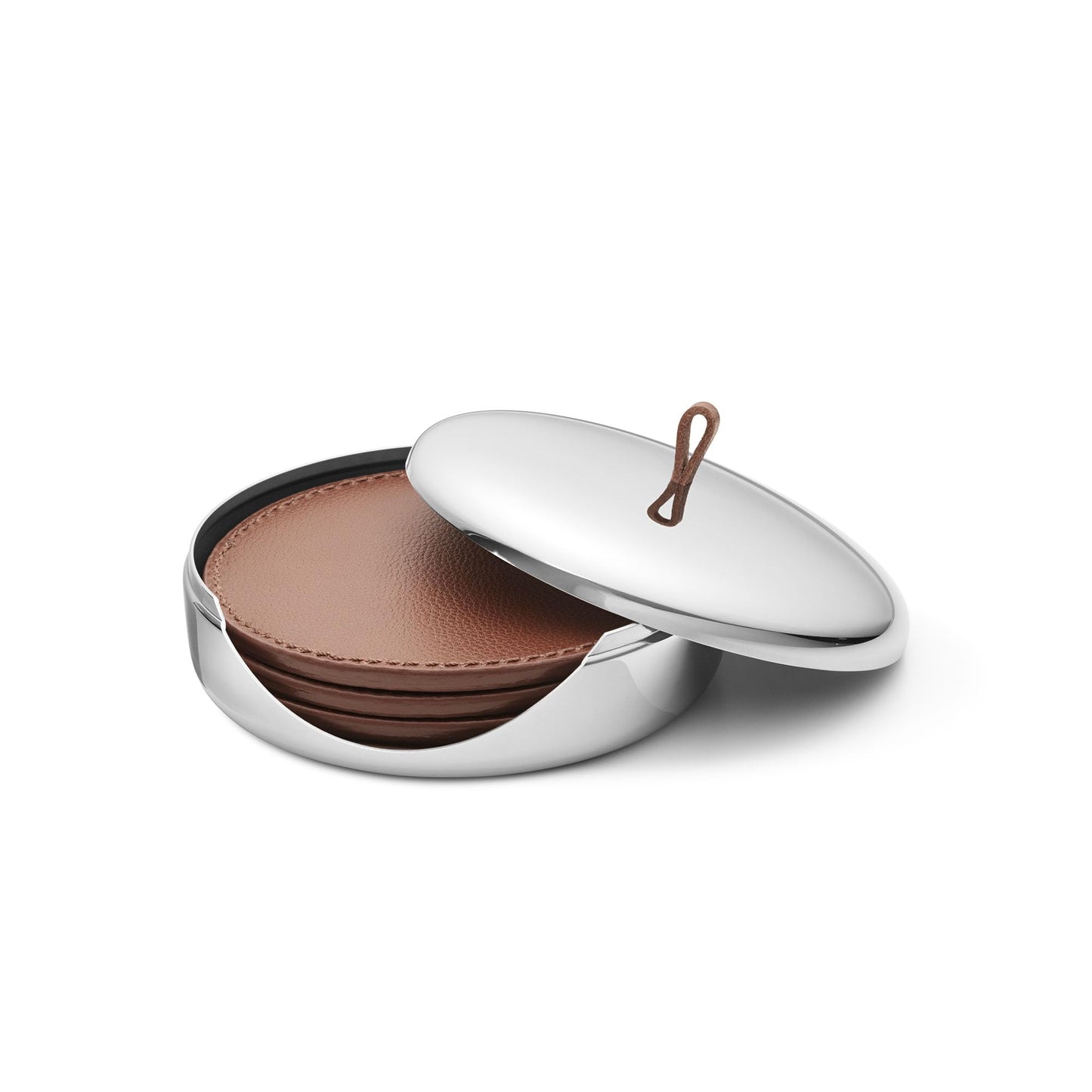 Georg Jensen SKY Collection Coaster Set, Set of 4 Leather Coasters in Stainless Steel Case