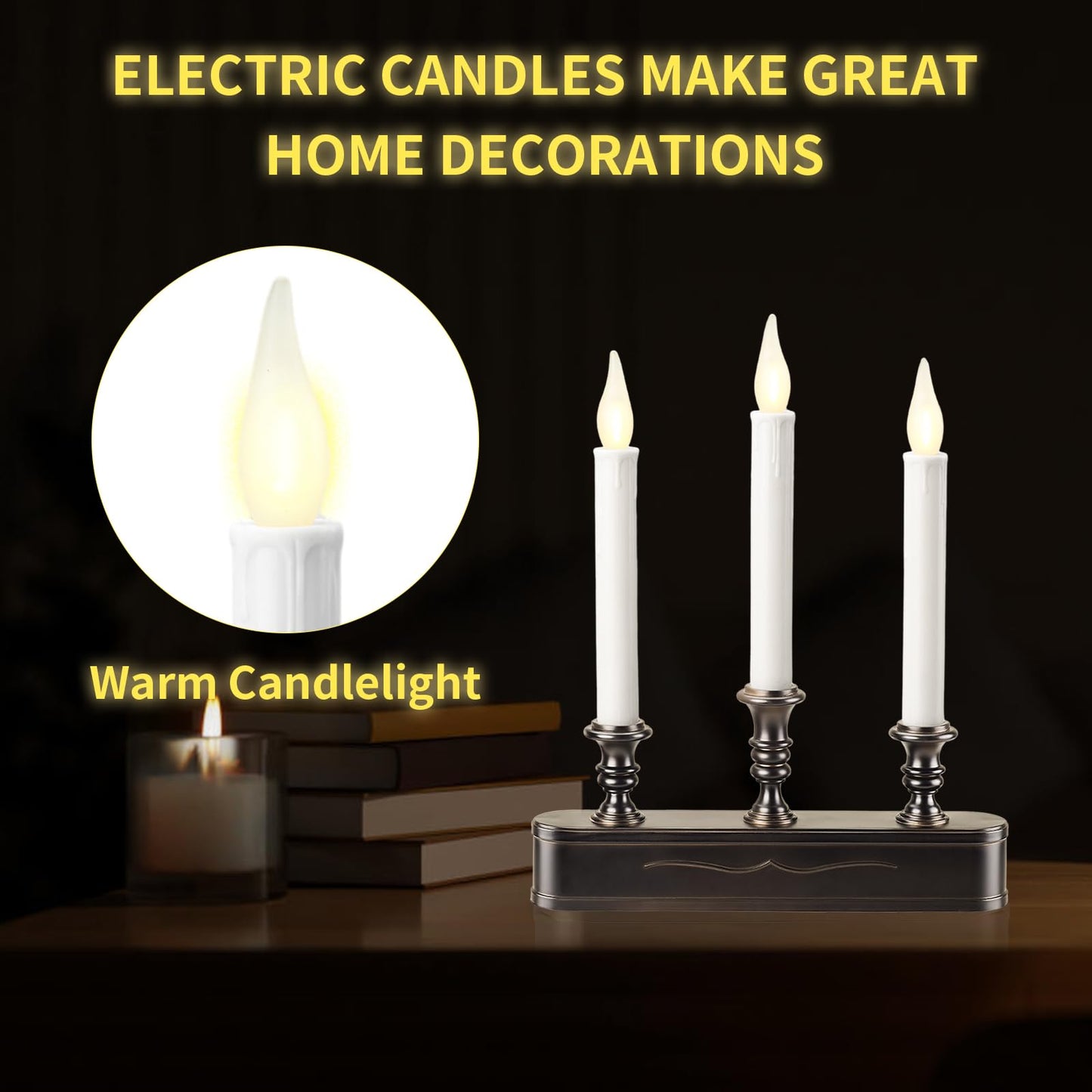 FGDECORJOIE Delicate Battery Operated Flicker Flame Black Antique 3 Tier LED Window Candelabra 11.5 Inch Hight with Automtically Recycle Timer 8 Hours On/16 Hours Off for Christmas New Year Festival