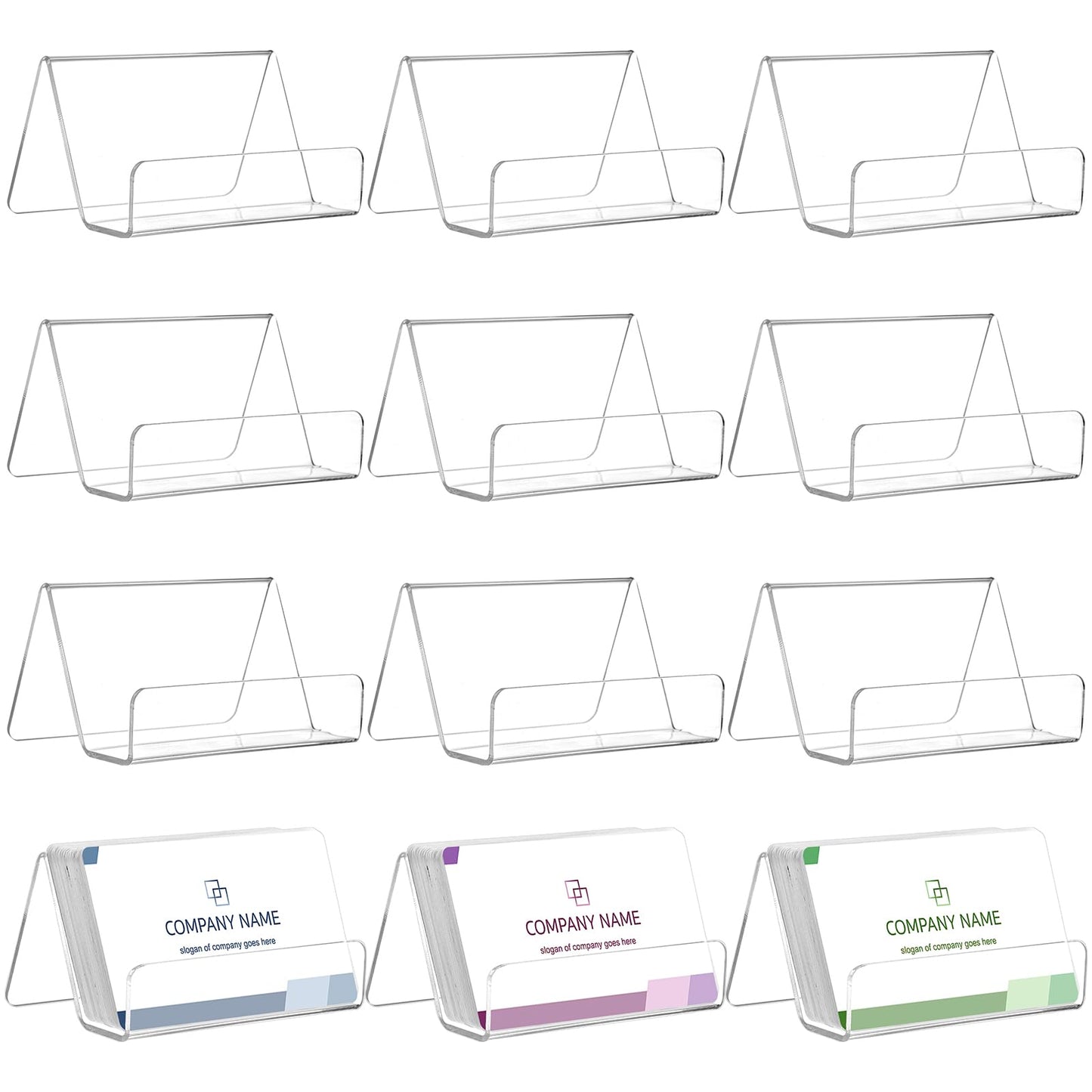 Hedume 12 Pack Business Card Holder for Desk, Office Acrylic Business Card Table Top Display Holders, Clear Name Card Holder Stand, Capacity: 50 Cards
