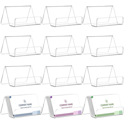 Hedume 12 Pack Business Card Holder for Desk, Office Acrylic Business Card Table Top Display Holders, Clear Name Card Holder Stand, Capacity: 50 Cards