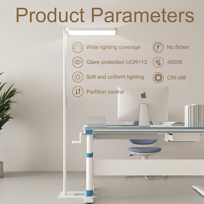 LED Floor Lamp 78ines Tall Floor Lamp 80W White Mordern Office Standing Lights Eye-Care Reading Lamps for Living Room Study Bedroom 4000K Daylight