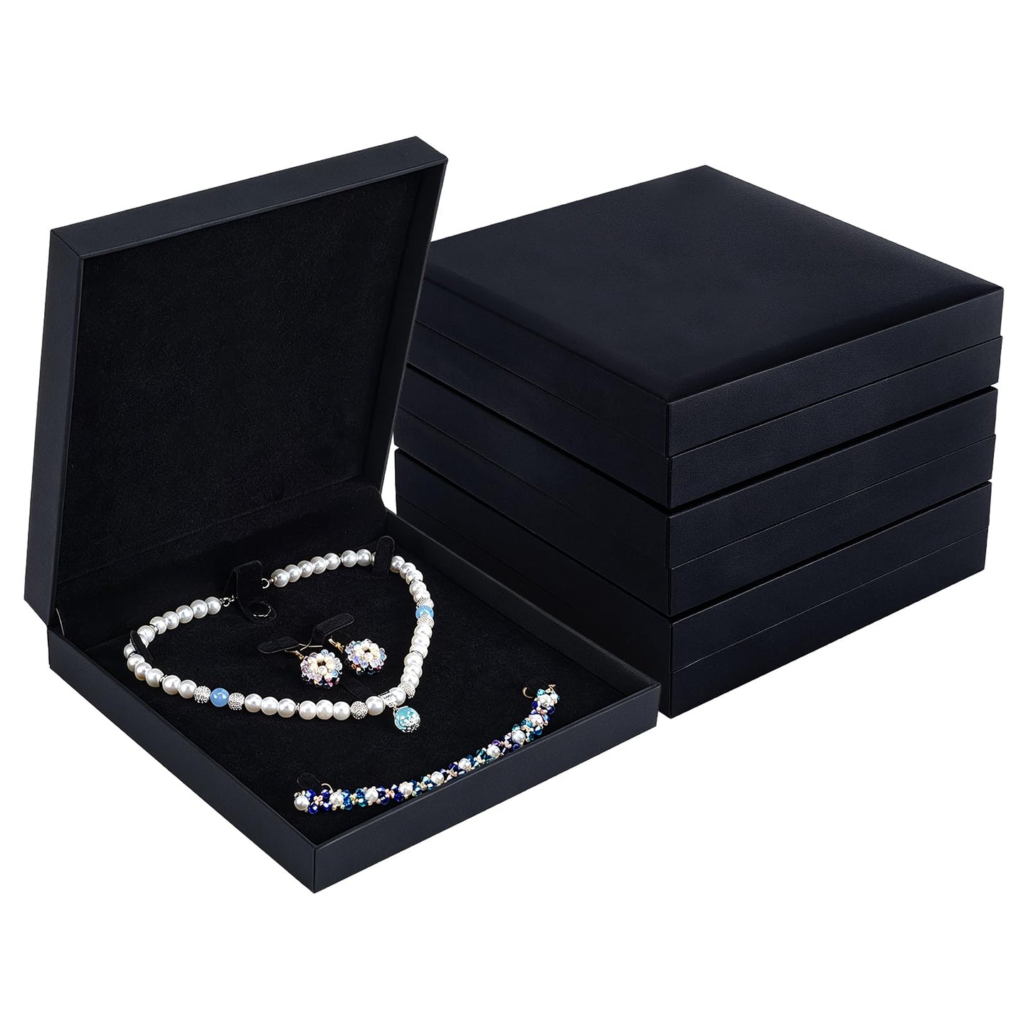 twinklemon 3PCS Black Jewelry Set Box Large Necklace Box Velvet Interior Jewelry Display Gift Box Jewelry Gift Boxes for Bracelet Necklace Earring Ring