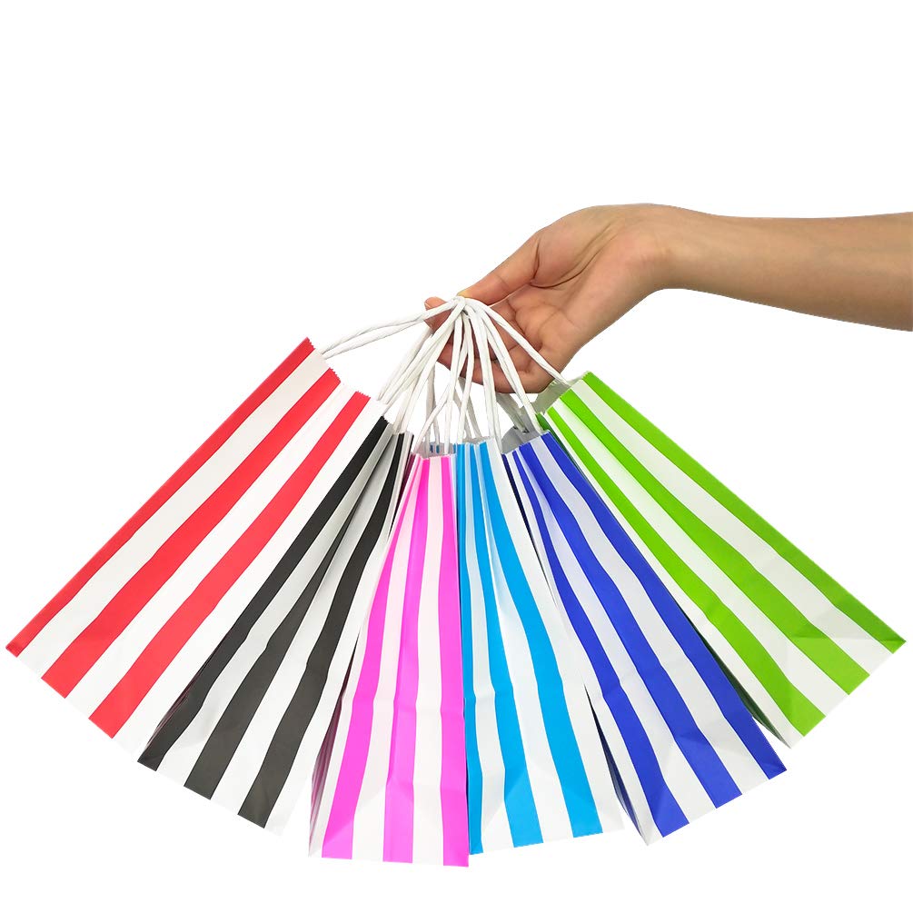 ADIDO EVA 25 PCS Red and White Striped Gift Bags Small Red White Stripe Bags with Handles for Party Favor (6.2 x 3.1 x 8.6 In)