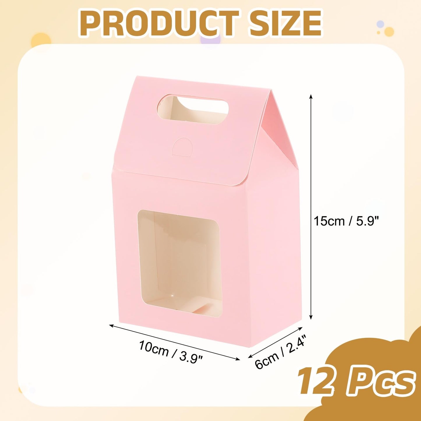 uxcell 12Pcs Gift Boxes, Favor Box with Clear Window and Handle, Stand Up Favor Treat Boxes for Candy, Cookies, Party Store, Packaging, Wedding, Pink