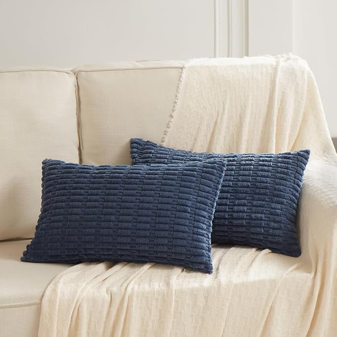 Fancy Homi Dusty Blue Lumbar Decorative Throw Pillow Covers 12x20 Inch for Living Room Couch Bedroom, Soft Corduroy Rectangle Solid Cushion Case 30x50 cm, Rustic Farmhouse Boho Home Decor
