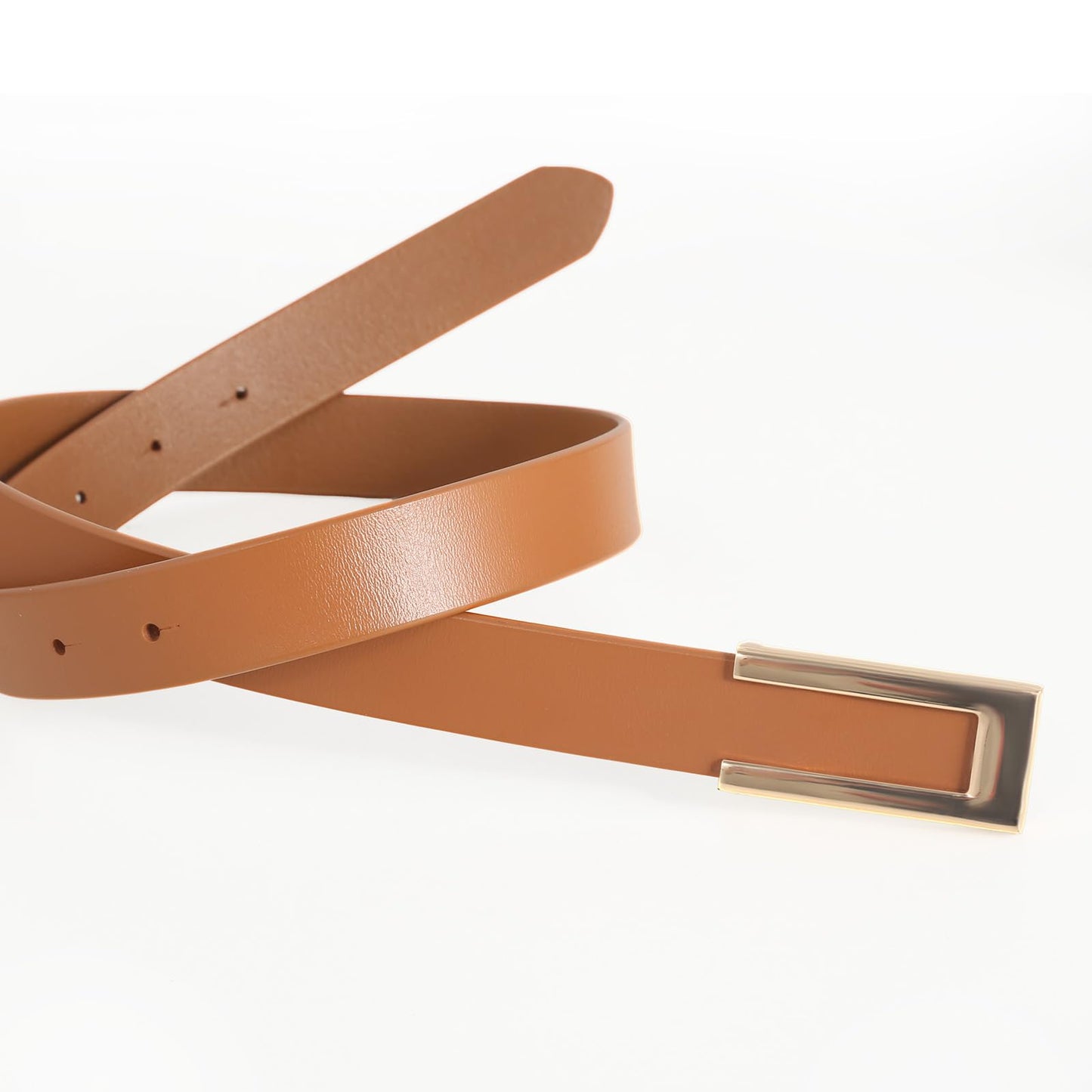 YooAi Womens Leather Belt Skinny Waist Belt for Dresses Jeans Pants with Gold Buckle Black+Brown 105