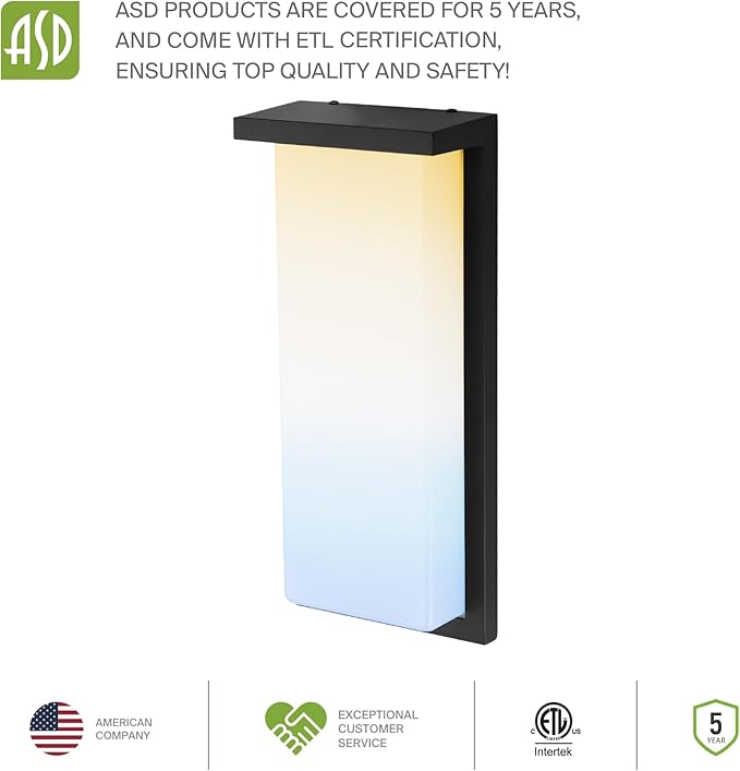 ASD LED 14" Outdoor Wall Light, Front Door House Sconce | 3CCT, Dimmable, Waterproof, ETL Listed | 20W 1900LM 3000-5000K 120V | Exterior Patio Lighting Fixture, Flush Mount Porch Lamp | Black, 4 Pack