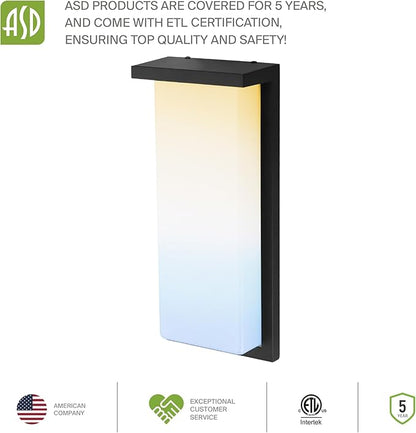ASD LED 14" Outdoor Wall Light, Front Door House Sconce | 3CCT, Dimmable, Waterproof, ETL Listed | 20W 1900LM 3000-5000K 120V | Exterior Patio Lighting Fixture, Flush Mount Porch Lamp | Black, 4 Pack