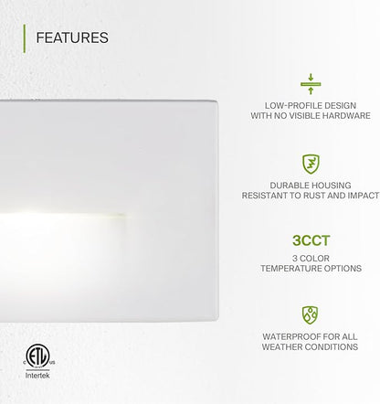 ASD LED Recessed Step Light Fixture, Outdoor & Indoor Stair Tread Lighting | 3CCT, Dimmable, Waterproof, ETL Listed | 3W 120LM 3000K-5000K 120V | Staircase Hardwired Illumination | White, 24 Pack
