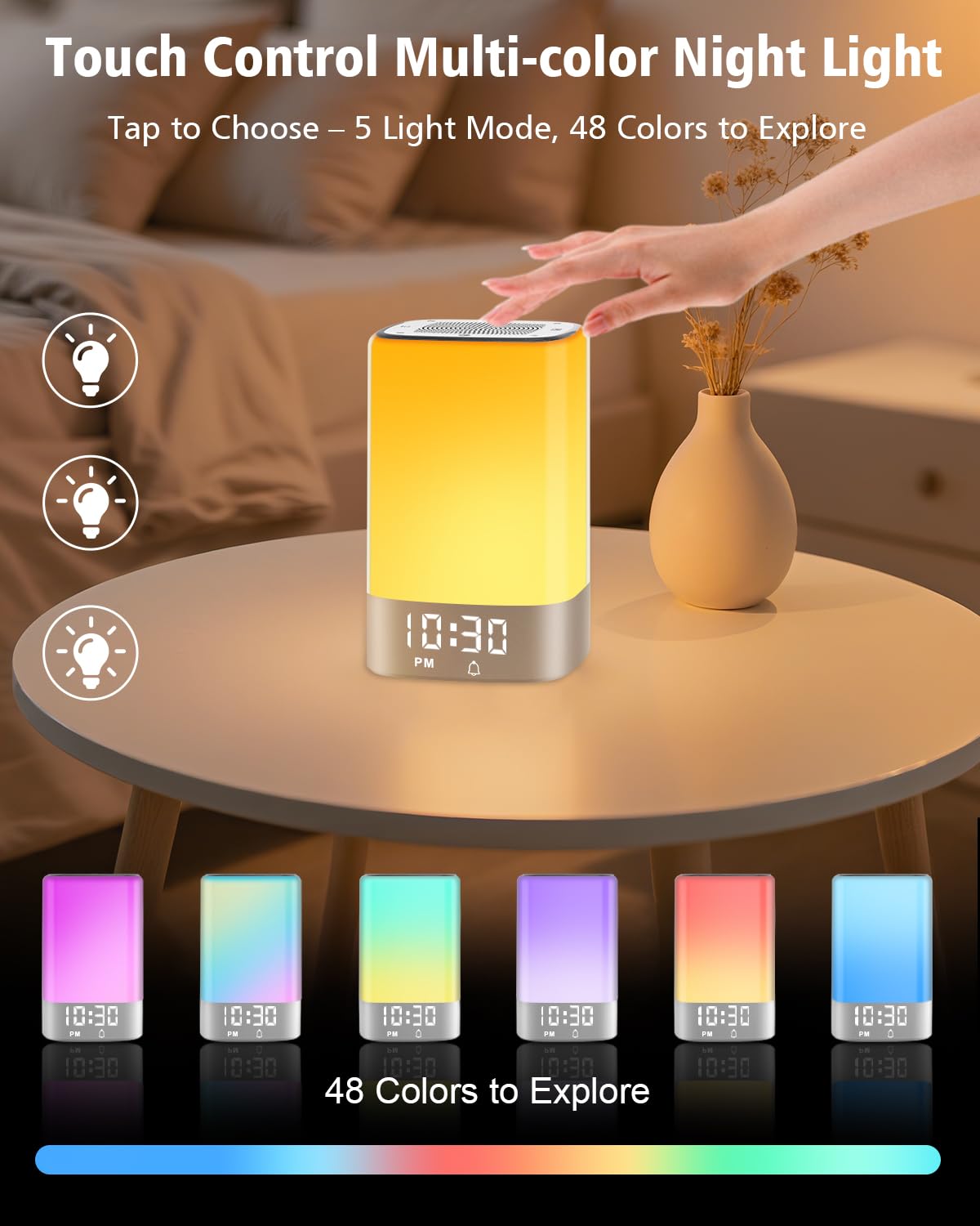 Sound Machine White Noise Machine with 32 Soothing Sounds, Bluetooth Speaker Alarm Clocks for Bedrooms with Wake up Light, Night Light for Kids, App Control Birthday Gifts for Teenage Girls Boys Women