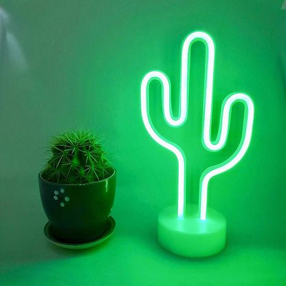 Green Cactus Neon Light Signs LED Cactus Neon Night Lights with Pedestal Room Decor Battery/USB Operation Lamps Neon Signs Light Up Children's Room Bedroom Wedding