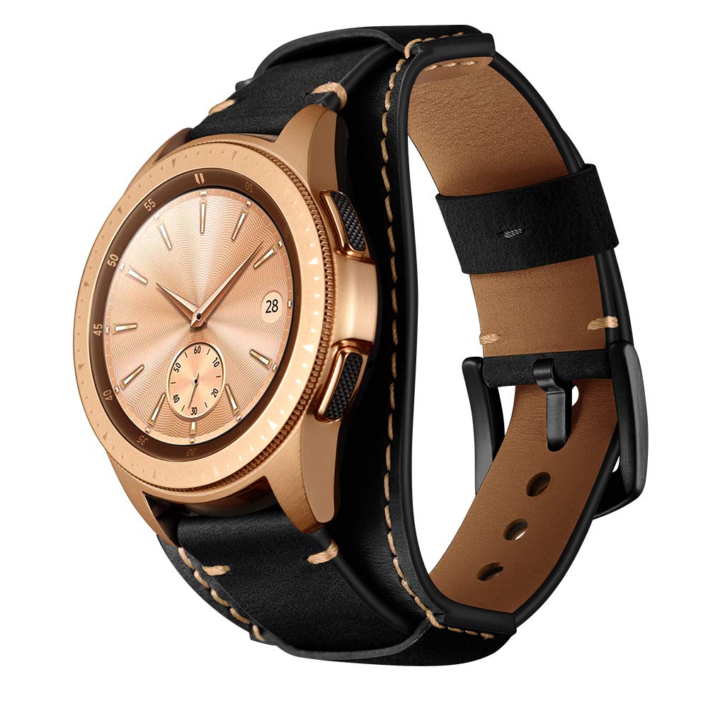 Balerion 20mm Cuff Leather Watch band,Compatible with Samsung Galaxy Watch Ultra/7/6/5/4,Watch3 41mm/watch 42mm,Garmin Vivoactive 6 and other standard 20mm band width watch,Black