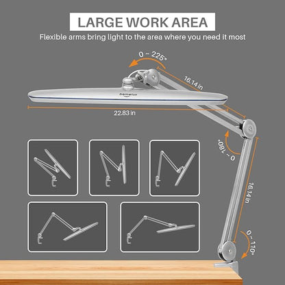 Task Lamp with Clamp, Bright 117PCS LEDs, Metal Swing Arm 24W 2200 Lumen Dimmable Led Desk Lamp for Architect Home Office Study Reading Dorm Workbench Craft, 23 Inch Working Lamp(Silver)