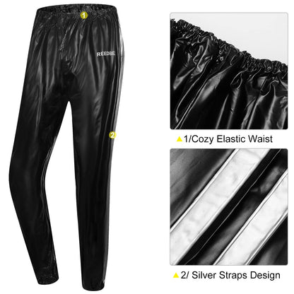 REEDBEEK Heavy Duty Fitness Sweat Suit Heat Trapping Sauna Suit Gym Exercise Heat Shaper Button Jacket Pant Black Large