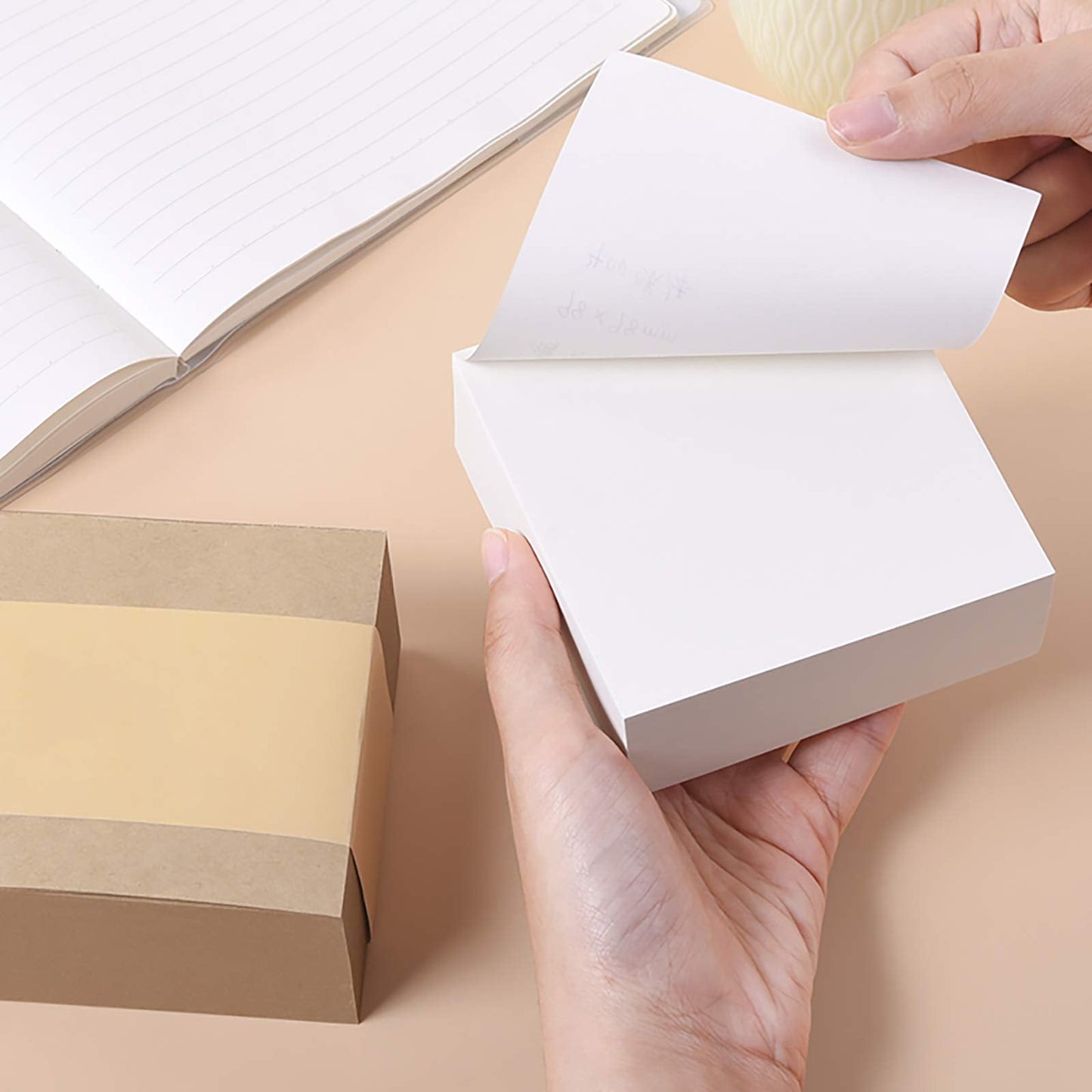 VANRA Sticky Notes 4 x 4-Inches Self-Stick Note Cube Memo Pads Strong Adhesive, 400-Sheets/Cube (Ivory White)