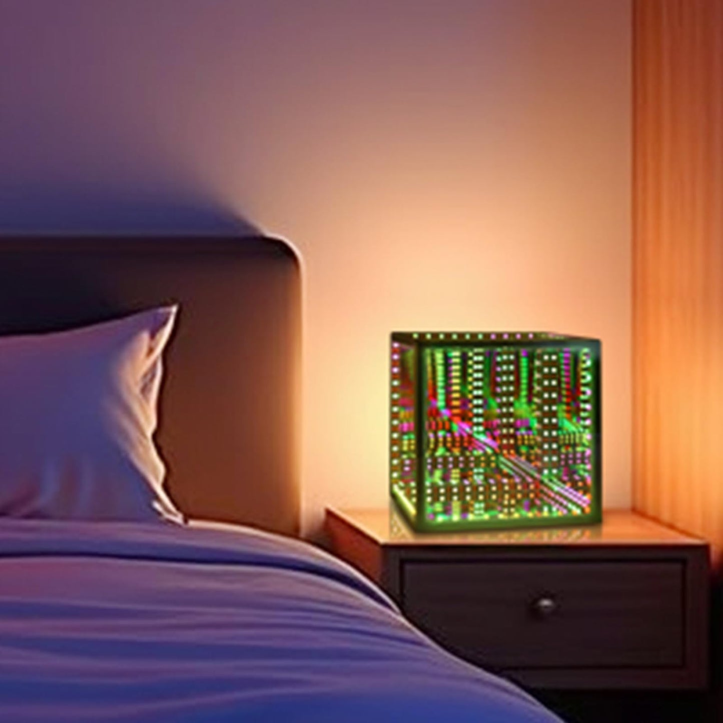 Heepulor Infinity Mirror Hyper Cube Table Lamp, Desk Art Night Light, Color-Changing Music-Sync APP-Controlled Ambient Light for Gaming, Party, Home, Gift (8.2 Inches)