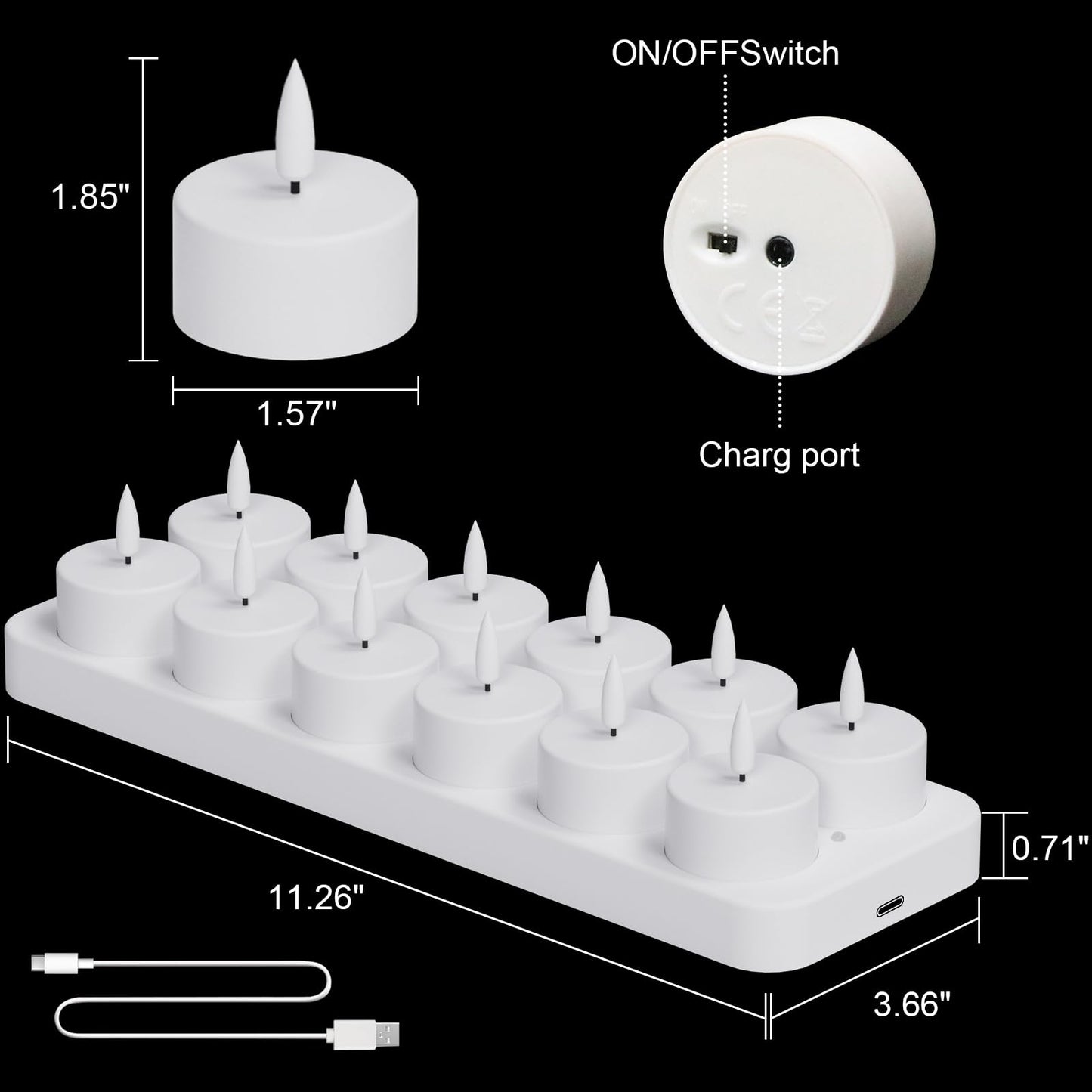 GenSwin 12 Rechargeable Tea Lights Candles with Charging Base and Remote Timer, Flameless LED Tealight Candles Battery Operated Halloween Fall Wedding Table Centerpieces (1.57” x 1.85”)