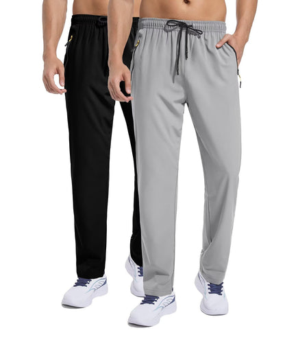 Men's Sweatpants Lightweight Workout Pants with Zipper Pockets Elastic Waist Athletic Pants for Men Exercise Jogging Hiking Black Light Grey XL