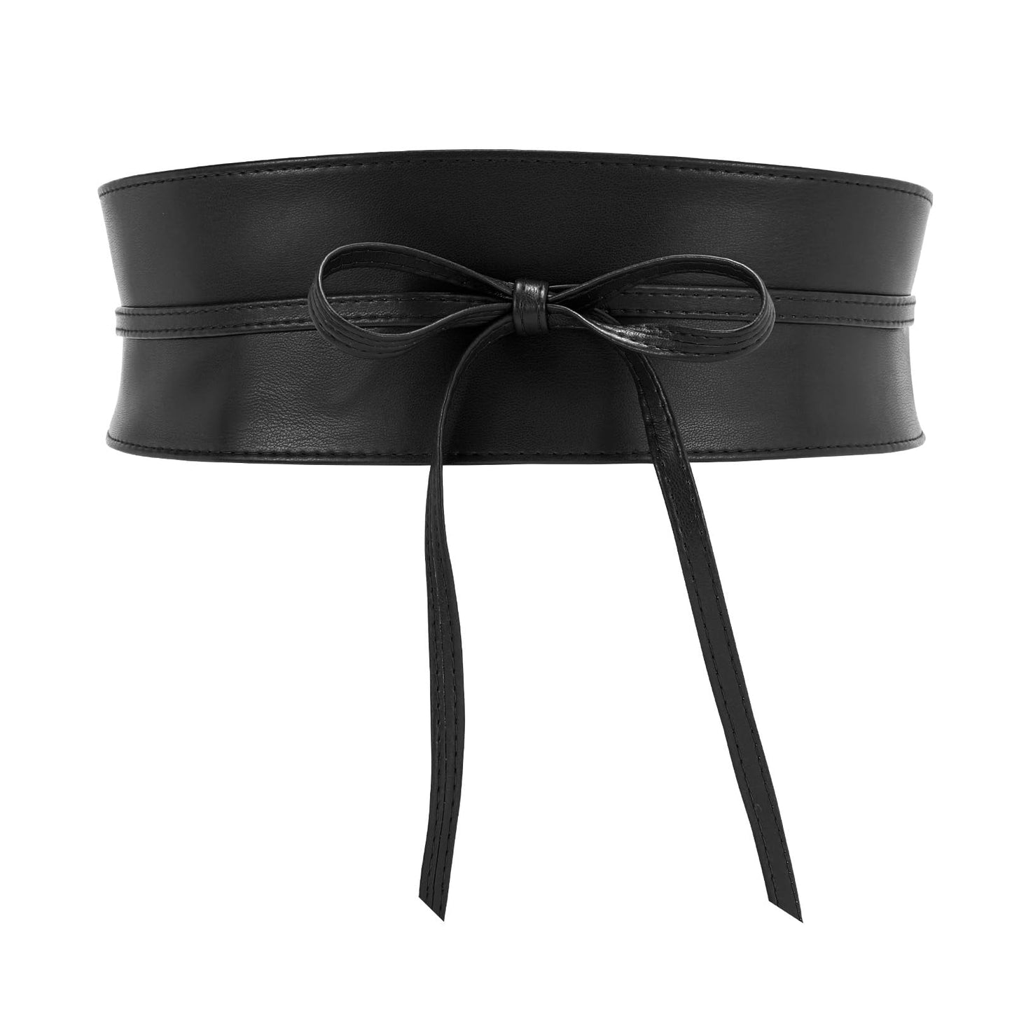 WHIPPY Women Obi Waist Belt Faux Leather Wide Wrap Around Bowknot Belt Ladies Waistband Belts for Dress Black, S