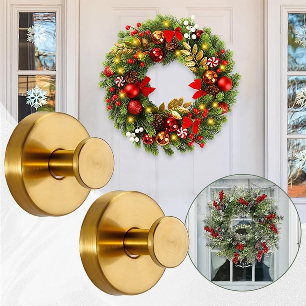 Guojanfon Gold Wreath-Hanger, Strong Stainless Steel Suction-Cup-Wreath-Hooks, 4 Pack Wreath-Door-Hanger Fall Halloween Christmas Decorations, Welcome Sign for Front Door Indoor Outdoor (4 Gold, 4)