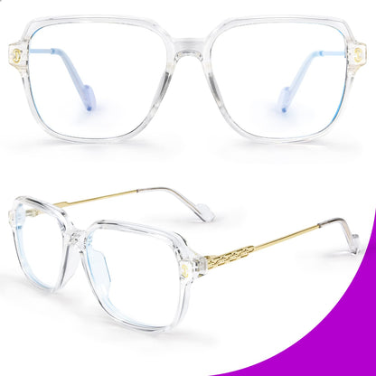 VISOONE Oversized Blue Light Blocking Glasses with Chic Square TR90 Frame and Metal Temple for Women Men REMY