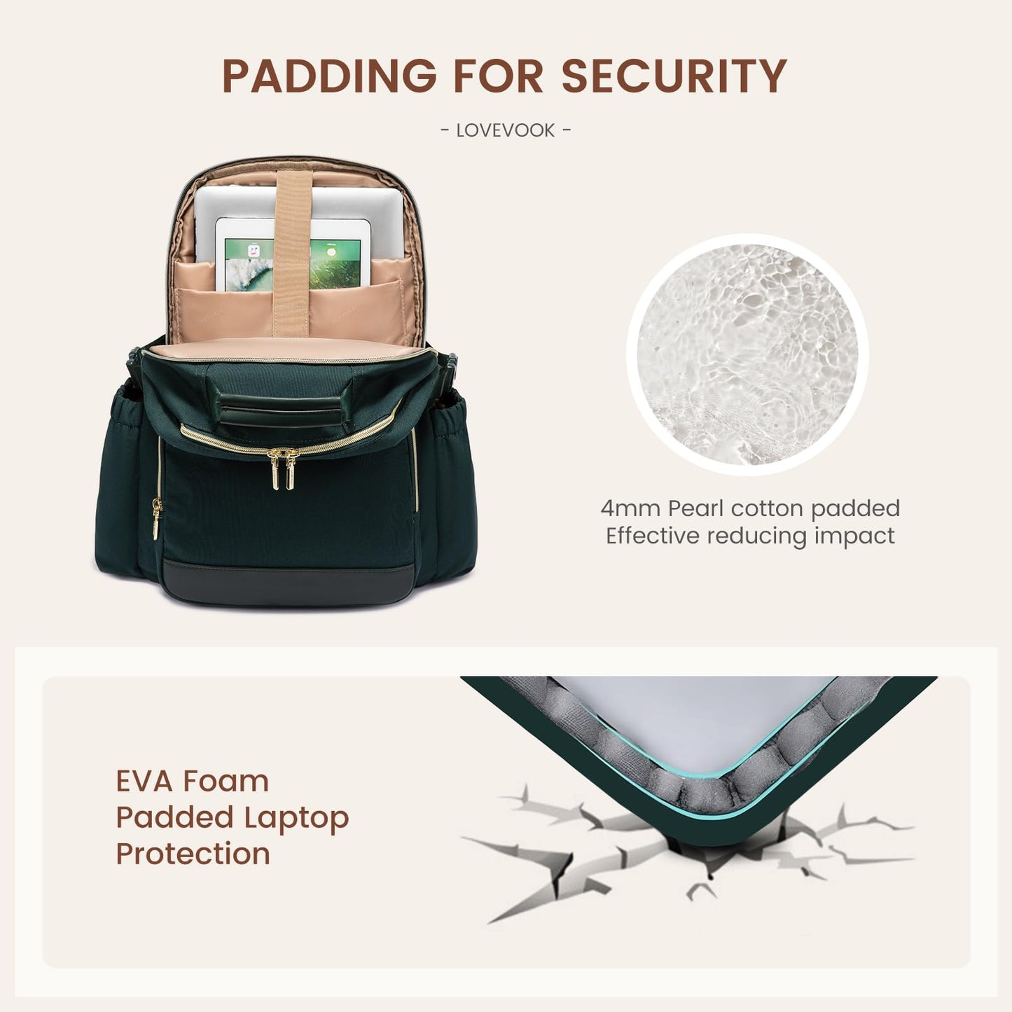 LOVEVOOK Laptop Backpack for Women with Pouch Pocket for Large Capacity Cup,15.6 Inch Laptop Computer Bag Travel Backpack Purse,Waterproof Work Business Backpack College Teacher Bags,Dark Green