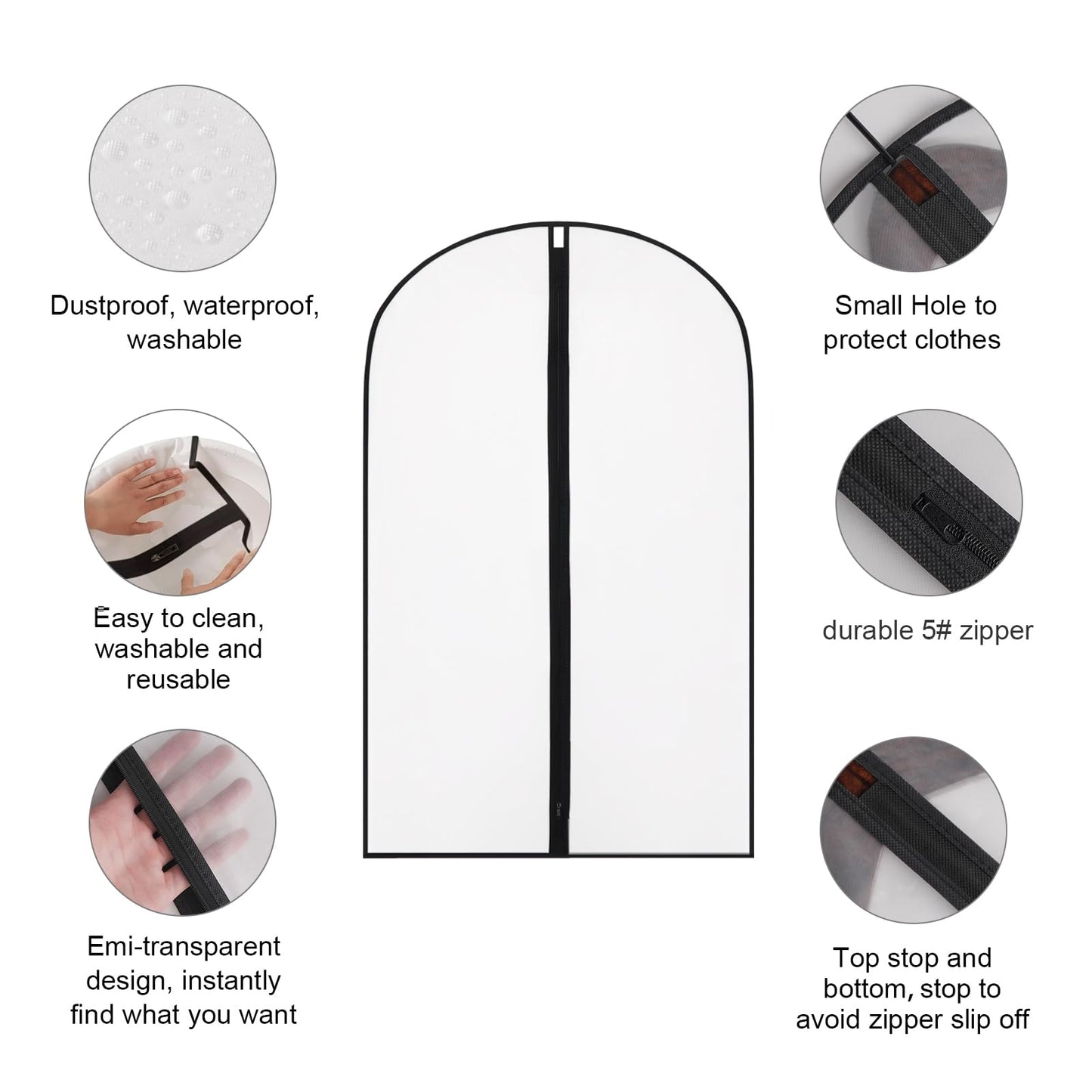40" Garment Bags 6 Packs Suit Bags for Closet Storage, Plastic Waterproof Suit Cover Bags with Zipper Clear Garment Bags for Coats, Jackets, Shirts, Dress