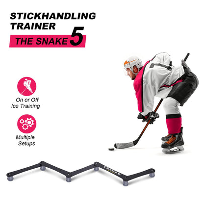 TKSONG Hockey Training Equipment - Adjustable Hockey Trainer for Stick Handling & Puck Control | Portable Stickhandling Training Tool for Kids & Adults | On/Off Ice Use，5-Sections(Black/Gray)