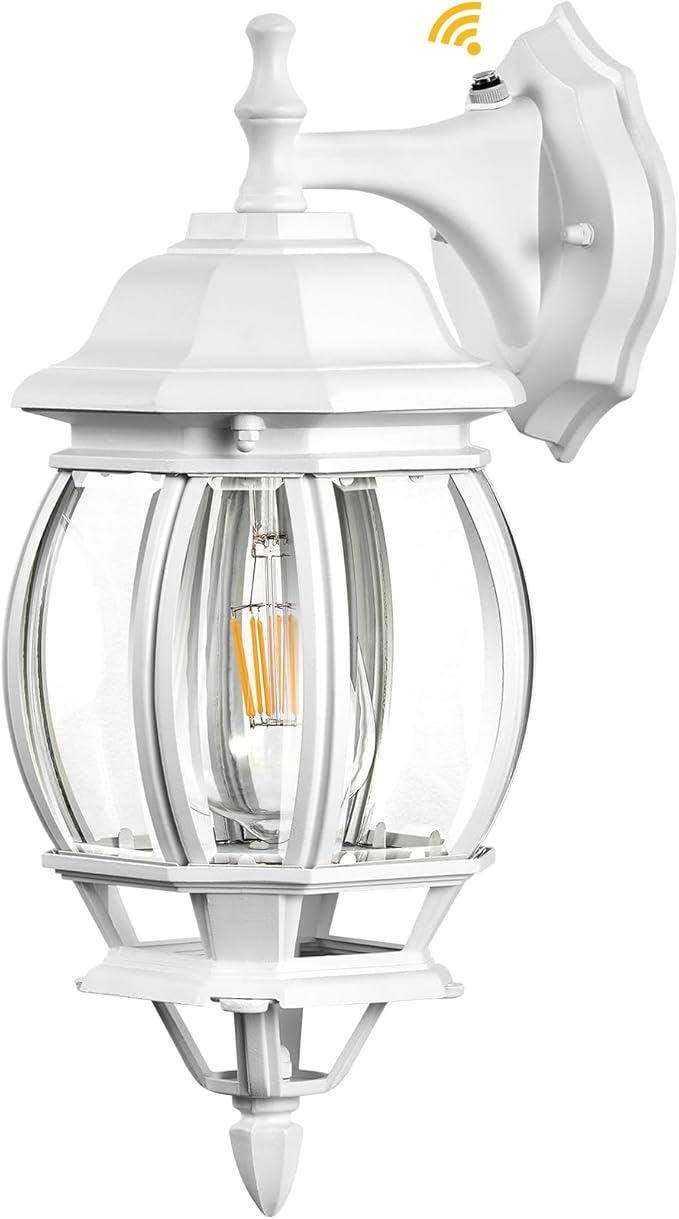 VIANIS Outdoor Light Fixtures Wall Mount for House, White Exterior Wall Sconce Lanterns Lights for Porch, Modern Dusk to Dawn Outdoor Garage Lighting for Front Door with Tempered Glass, Anti-Rust