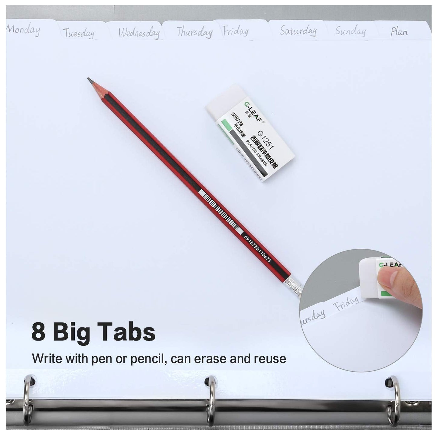 8-Tab Binder Dividers, HERKKA 3 Ring Binder Dividers with Reinforced Edge, 3 Hole Punch Section Index Dividers for Binders, 1/8-Cut Tabs, Letter Size, White, 120 Dividers