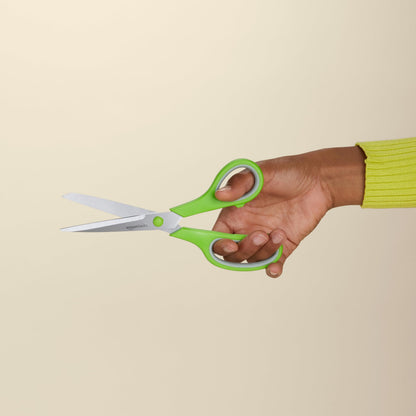 Amazon Basics Stainless Steel Scissors for Office, Crafts, Multipurpose, Sharp, Comfort Grip, PVD Coated, 2 Pack, Green and Grey