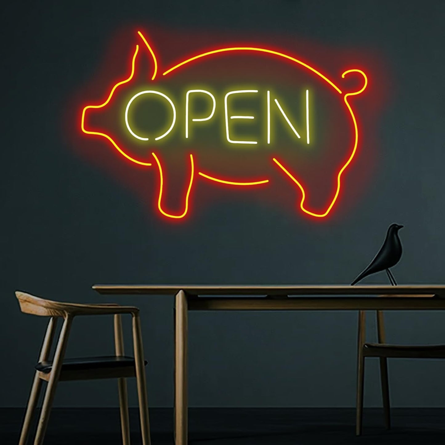Pig Open Neon Sign, Business Shop lamp Pig Open Led Wall Hanging Custom Restaurant Kitchen BBQ LED Lights Wedding Birthday Party Decor, Business Room Accessories Neon Sign