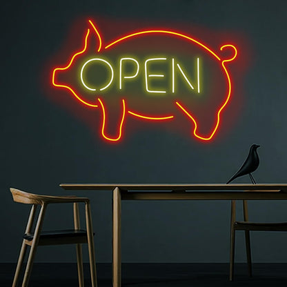 Pig Open Neon Sign, Business Shop lamp Pig Open Led Wall Hanging Custom Restaurant Kitchen BBQ LED Lights Wedding Birthday Party Decor, Business Room Accessories Neon Sign