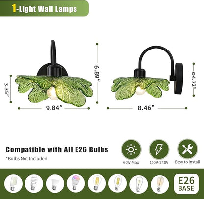 Matte Black Vanity Light Bathroom Wall Sconce 1-Light Vintage Wall Sconce Lights Wall lamp with Green Glass Shade Bathroom Vanity Light Over Mirror for Bedroom Hallway Living Room