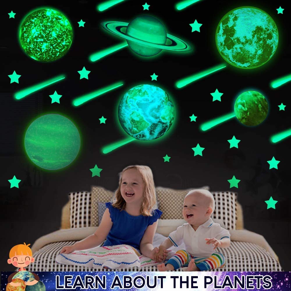 UNTOLD PLANETS 195+PCS Glow in The Dark Planets for Ceiling Decorations, Star Stickers Sun, Moon Pluto Wall Stickers for Kids, Boys Room Decor, Wall Decals Christmas Gift